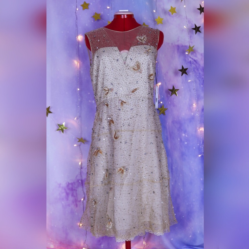 Elie Tahari beaded vintage champagne dress